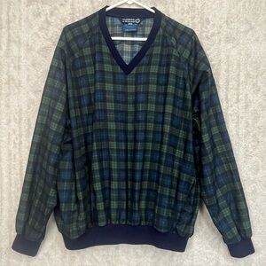 Eddie Bauer Men's Green & Navy Plaid Windbreaker Pullover